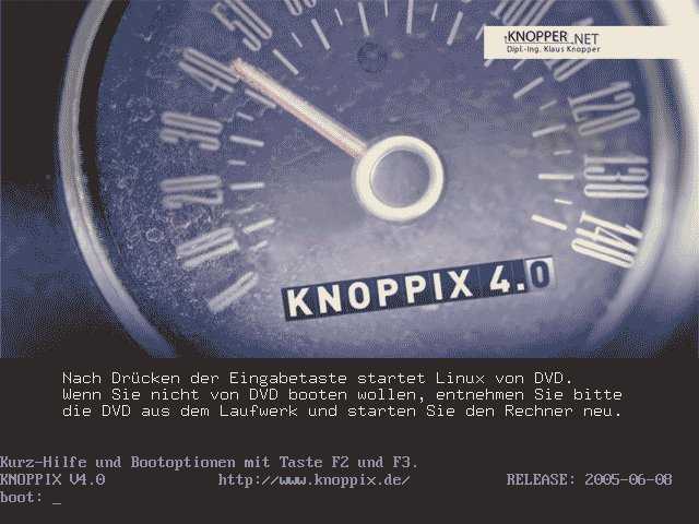 Bootbildschirm Knoppix 4.0