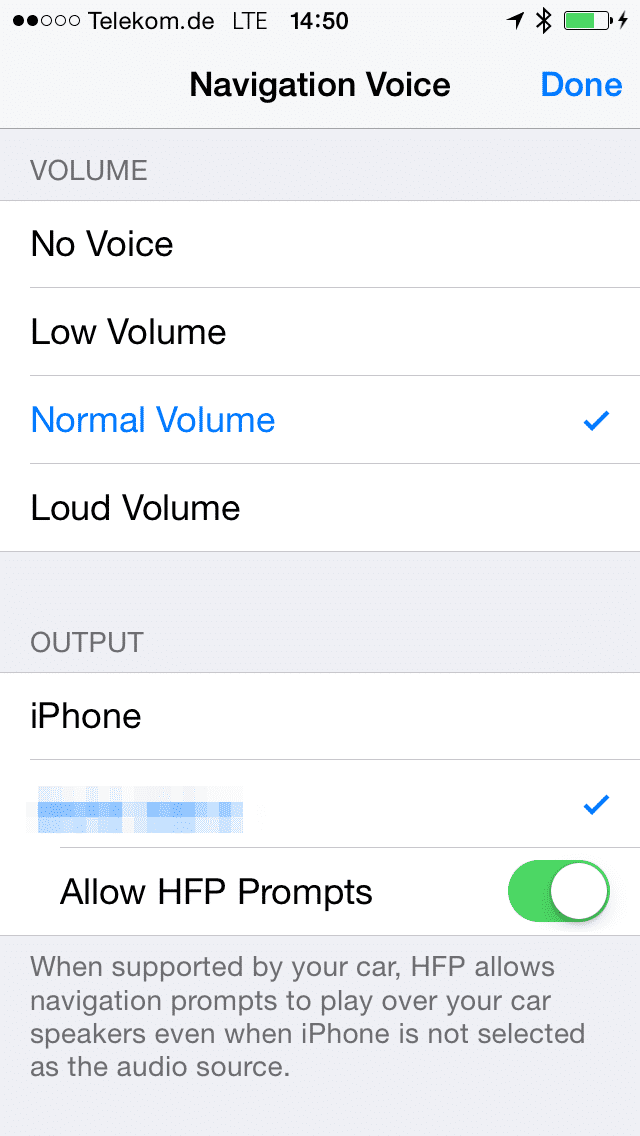 Die neue Funktion lässt sich in den Einstellungen für die Bluetooth-Wiedergabe in Apples Karten-App aktivieren