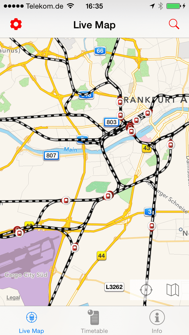 Die App zeigt Streckennetz und Position der Züge
