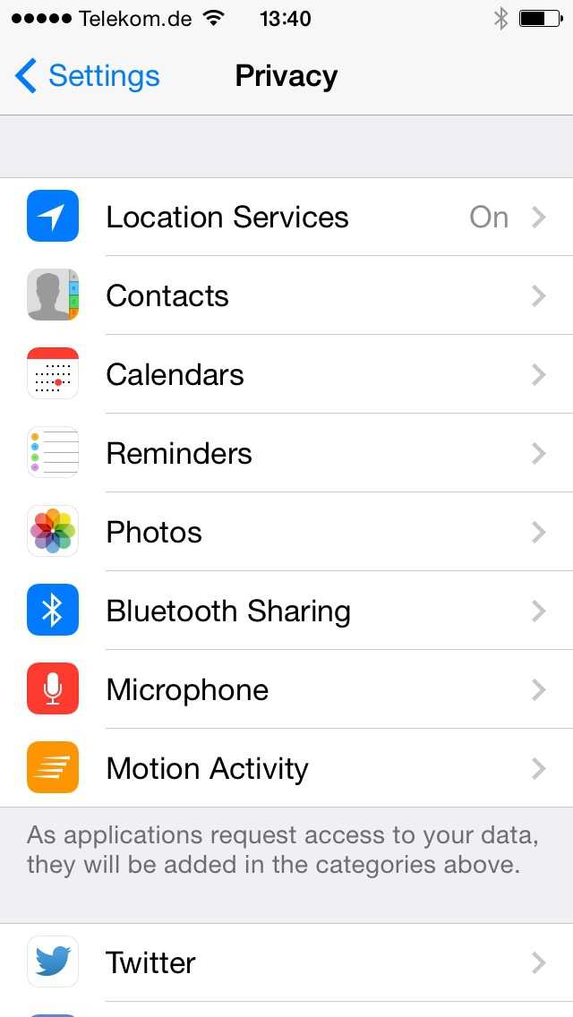 Datenschutz-Einstellungen in iOS 7