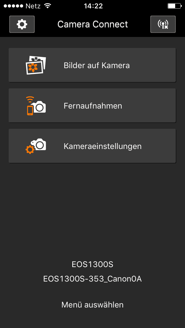 Auf unserem iPhone fehlte der Menüpunkt &quot;Standortinformationen&quot;, denn die Canon EOS 1300D kann keine Ortsinformationen über das Smartphone beziehen.
