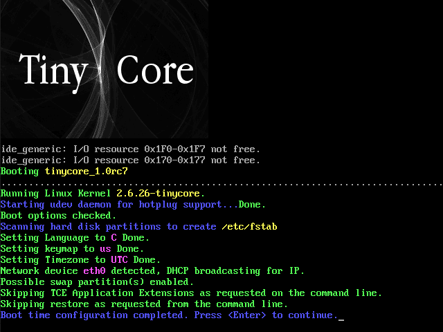 Tiny Core Linux: Systemstart