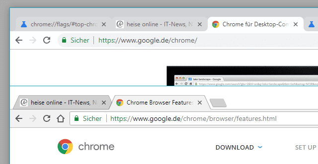 Neues Chrome-Design (oben): rund statt eckig.