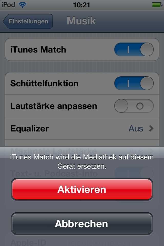 iTunes Match Warnung