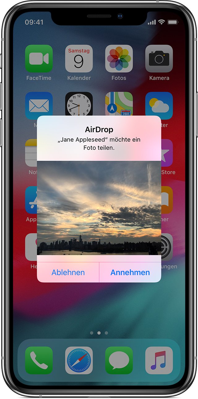 Foto-AirDrop – ein Vorschaubild bringt den Inhalt sofort aufs Display.