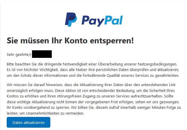 Paypal phishing message