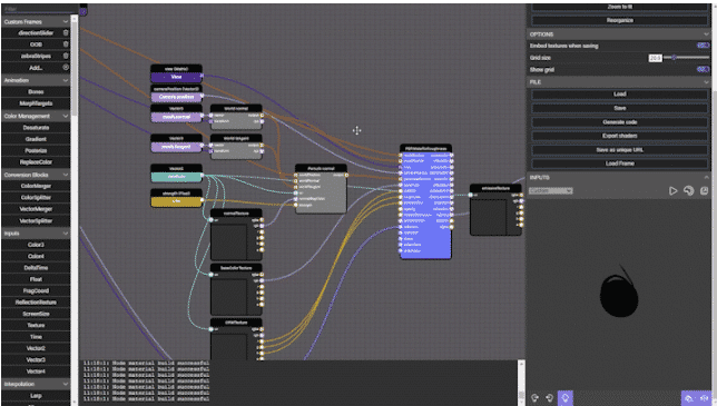 Screenshot: Ein Editor für Node Material ermöglicht PBR (Physically Based Rendering) im 3D-Framework Babylon.js 4.2.