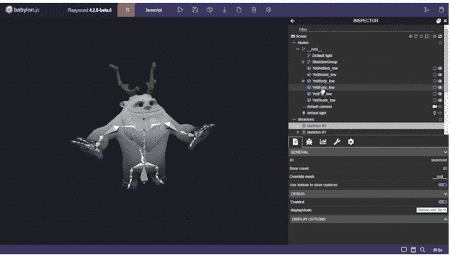 Screenshot des Skeleton Viewer in Babylon.js 4.2, einem quelloffenen 3D-Framework von Microsoft