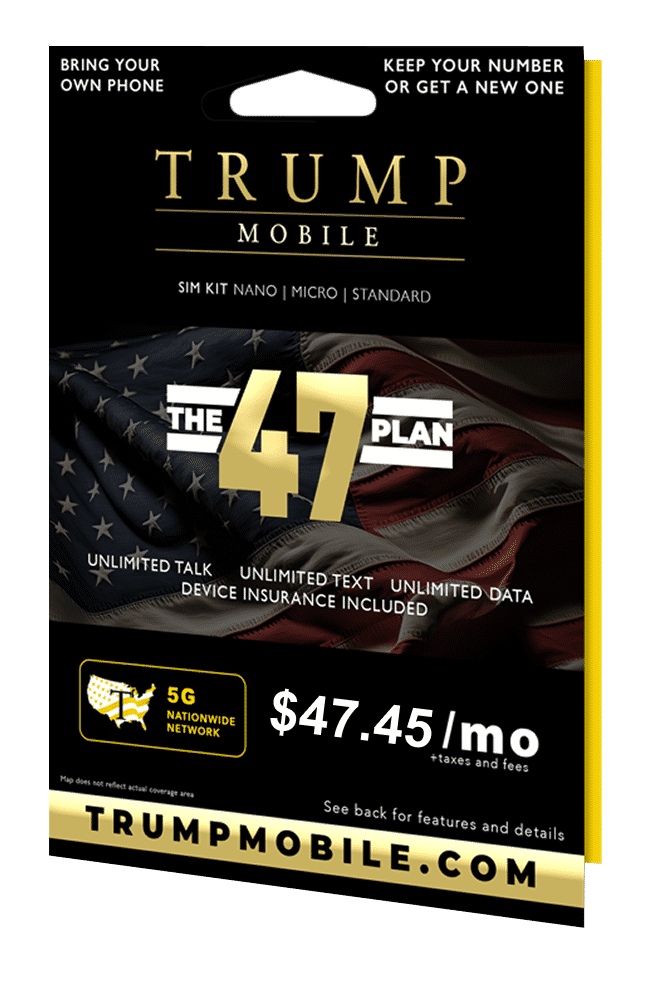 Die Tarifkosten von monatlich 47,45 US-Dollar sind eine Anspielung auf Trumps Präsidentschaften., Trump Mobile