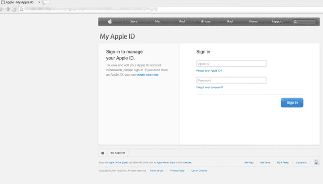 Gefälschte &quot;My Apple ID&quot;-Website aus den Phishing-Mails.