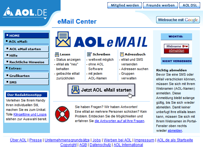 AOL Mail vor zehn Jahren