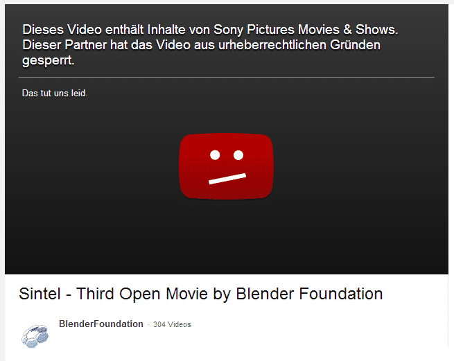 Der Open-Source-Kurzfilm &quot;Sintel&quot; ist bei Youtube gesperrt.