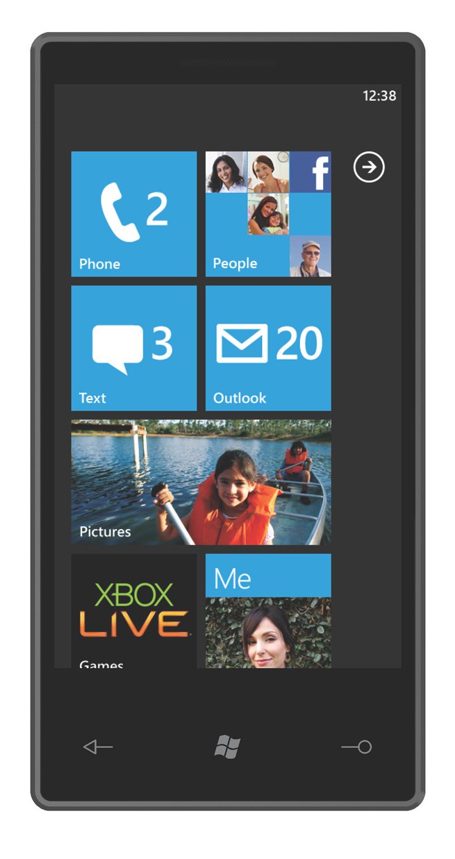 Der Startscreen von &quot;Windows Phone 7 Series&quot; mixt Infos zu eingehenden Nachrichten mit News aus sozialen Netzwerken.