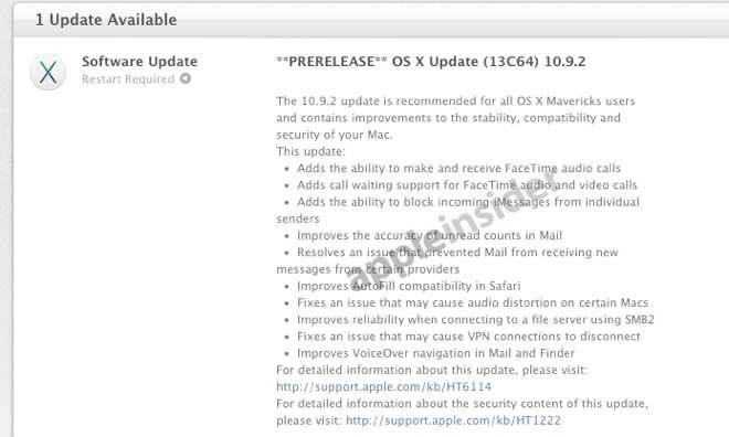 Release Notes des Prerelease-Builds von OS X 10.9.2.
