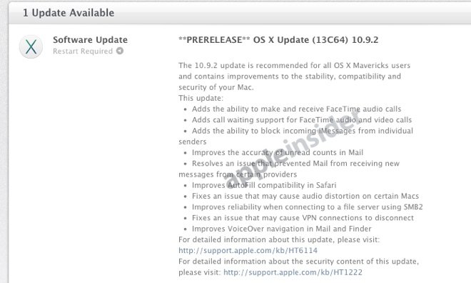 Release Notes des Prerelease-Builds von OS X 10.9.2.