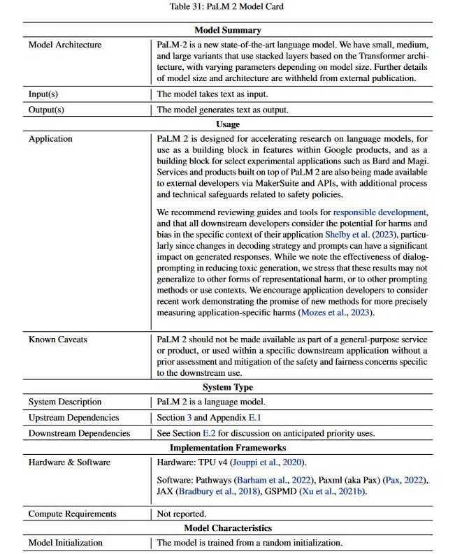 Modellkarte zu PaLM 2 (erste Seite) 