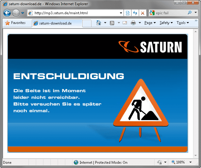 Saturn-Fehlermeldung