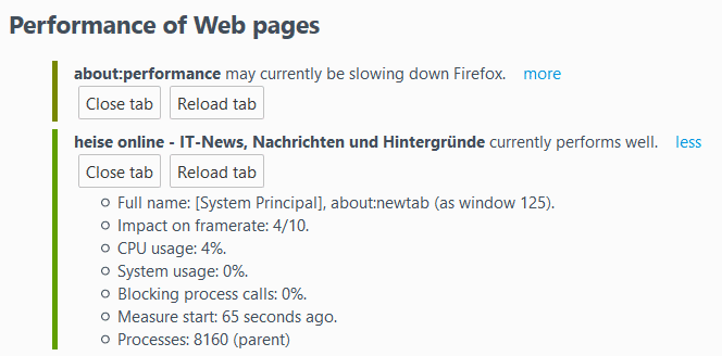 Firefox 47 misst Webseiten-Perfomance