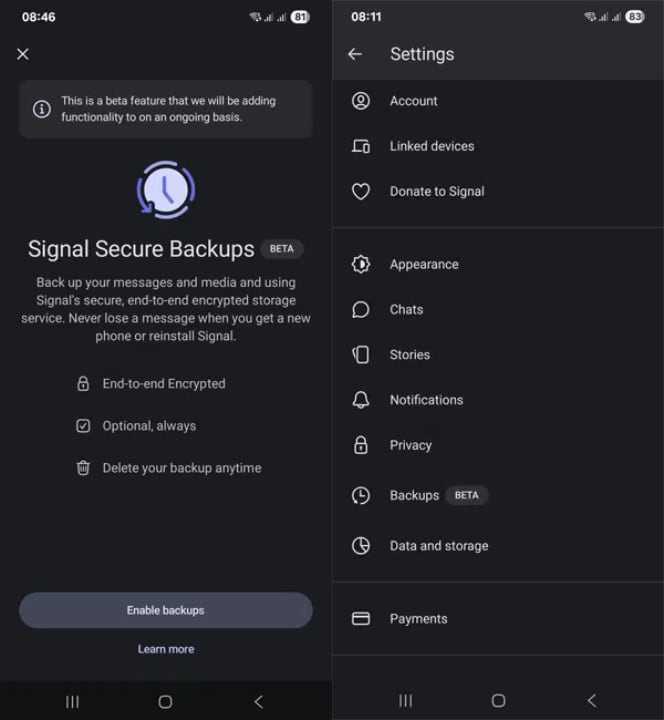 Screenshots Signal Backup Beta für Android