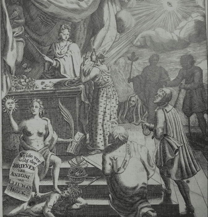 Titelseite der Ausgabe von Leuwenhoeks Briefen,  anno 1696.