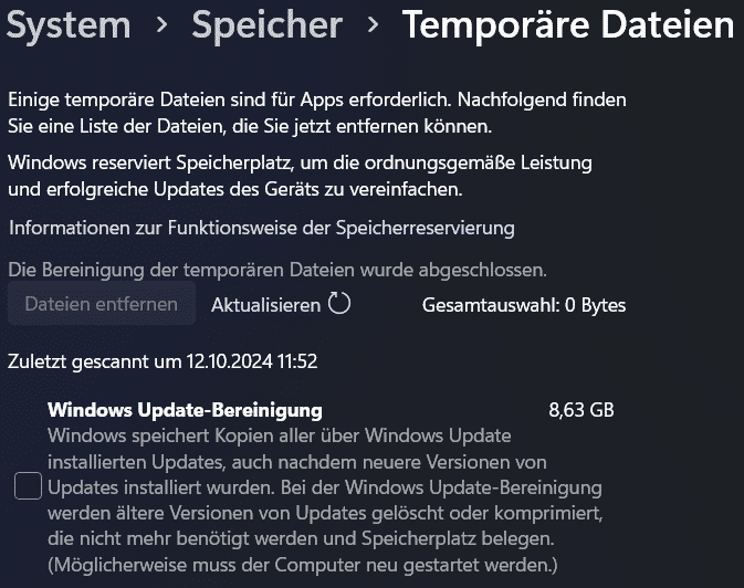 Mehr als acht GByte bleiben belegt