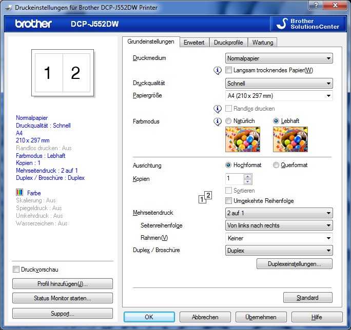 In den Einstellungen des Druckertreibers findet man papiersparende Funktionen wie den Duplexdruck und die Multipage-Opition, die mehrere Seiten verkleinert auf eine Druckseite skaliert.