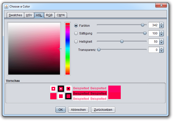 Screenshot: Die neue Farbauswahl-Komponente