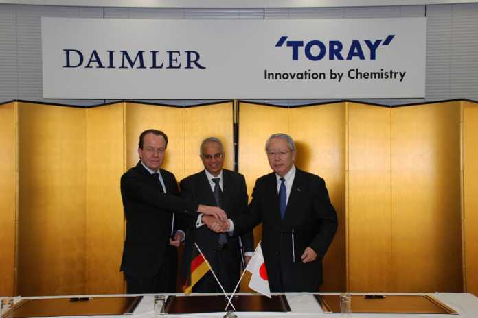 Daimler und Toray gründeten 2011 ein Joint Venture für die Herstellung und Vermarktung von Automobilteilen aus Karbon.