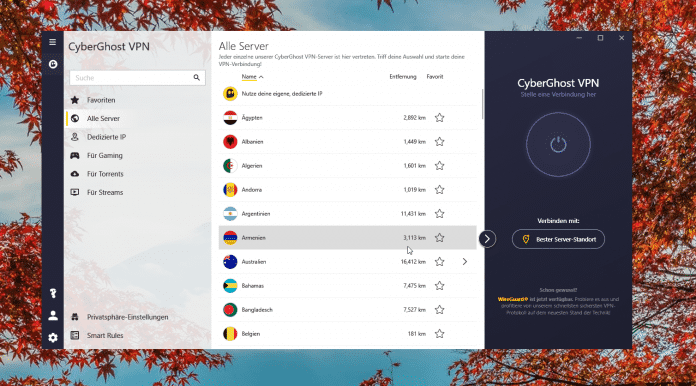 Vollansicht der Windows-App von CyberGhost