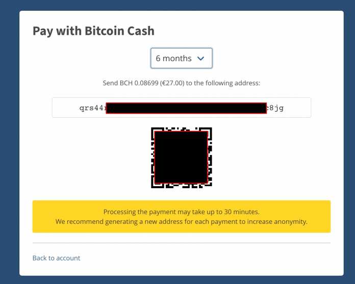 Bitcoin-Zahlung bei Mullvad