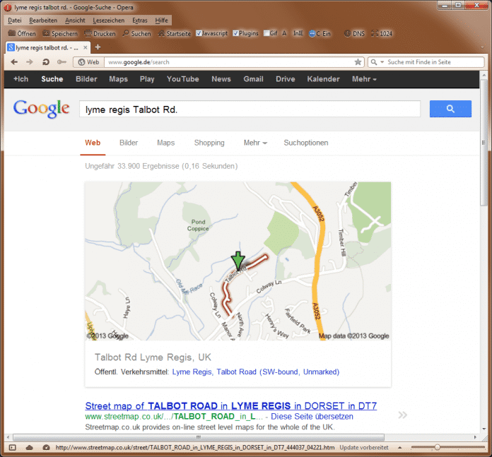Google-Recherche nach britischer Adresse