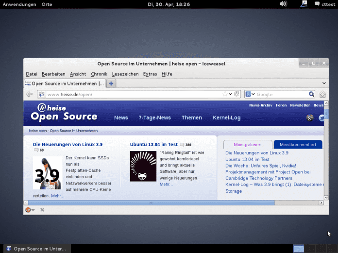 Der Standard-Desktop von Debian 7 ist nun Gnome 3 mit Gnome Shell. Mit dem schwarz-weiß-grauen Farbthema wirkt der Desktop sehr modern und weniger verspielt als früher.