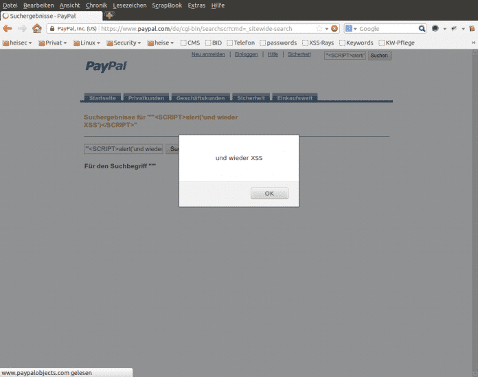 Screenshot PayPal-XSS-Beispiel