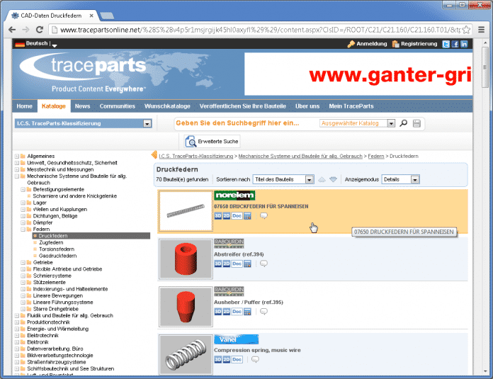 TraceParts bündelt die Online-Kataloge von Bauteilzulieferern und ist die richtige Adresse, wenn man 3D-Modell von technischen Komponenten benötigt.