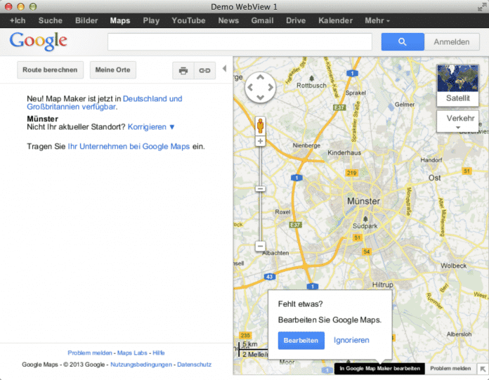 Beispiel: WebView mit Google Maps (Abb. 4)