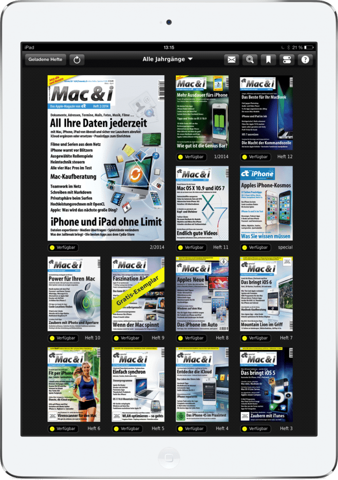Heftübersicht in der Mac &amp; i-App auf dem iPad