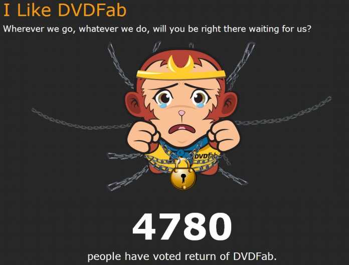 Niedlich, aber naiv: Das traurige Äffchen soll DVDFab-Nutzer dazu bewegen, sich für die Wiederherstellung von dvdfab.com zu plädieren.