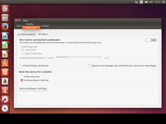 Ubuntu 14.04 bringt die Menüs auf Wunsch wieder ins zugehörige Fenster.