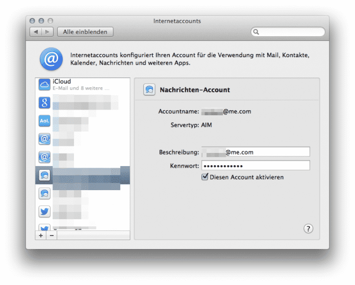 Künftig nur noch in neueren OS-X-Versionen möglich: iChat-AIM-Anmeldung mit einer me.com- oder mac.com-Adresse