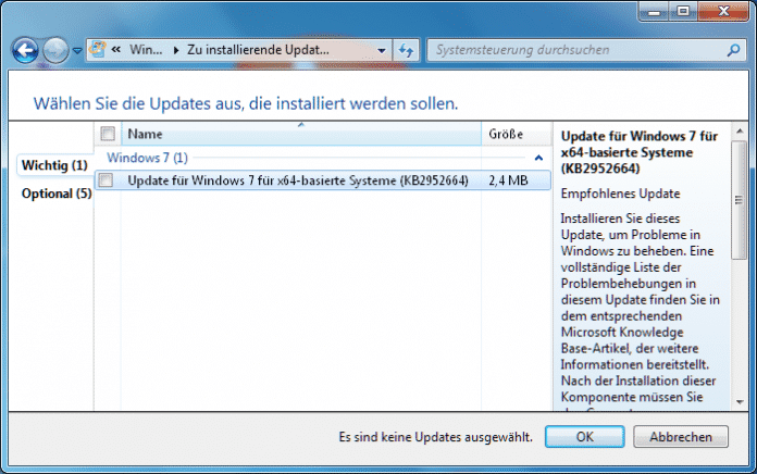 Das Windows-Update bietet unter Windows 7 derzeit ein Update an, bei dem nicht so richtig klar ist, welche Probleme es genau löst