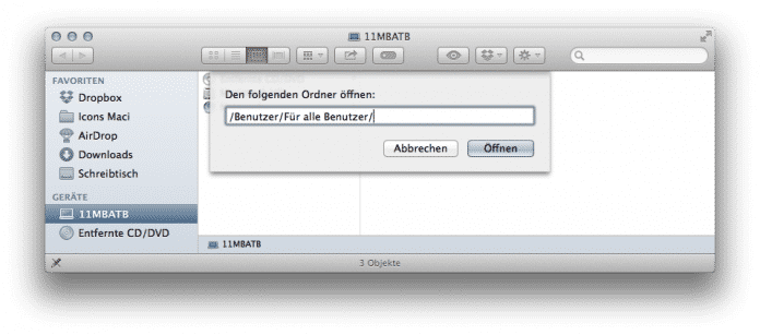 Über den &quot;Gehe zum Ordner&quot;-Befehl lässt sich das Problem recht leicht umgehen
