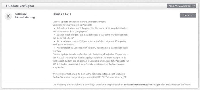 In der Update-Beschreibung zu iTunes 11.2.1 erwähnt Apple das dadurch behobene Problem des ausgeblendeten Benutzer-Ordners nicht