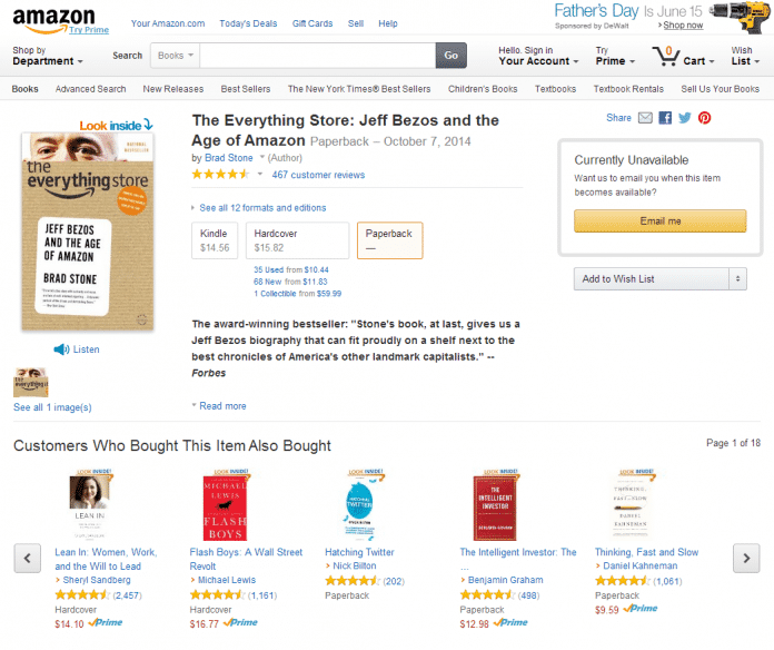 Passenderweise gehört Brad Stones Amazon-Kritik zu den betroffenen Büchern, die der Versandhändler nicht mehr anbietet. In Deutschland ist es weiterhin erhältlich.