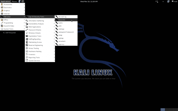 Das Schweizer-Hackermesser Kali Linux bringt etliche namhafte Security-Tools mit.