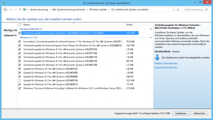 Die Updates werden erst nach der Installation des Windows 8.1 Update sichtbar.
