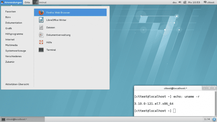 Wie RHEL7 wird auch CentOS7 standardmässig den Gnome-3.8-Desktop im Classic-Modus nutzen.