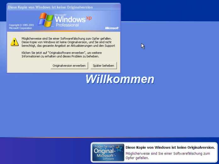 Fehlermeldung nicht lizenziertes Windows XP