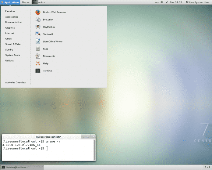 Desktop des Gnome-Live-ISO von CentOS 7.