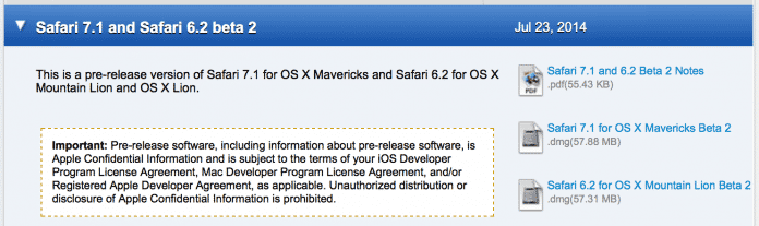 Safari 7.1 und Safari 6.2 sind für Mavericks beziehungsweise Lion und Mountain Lion gedacht.