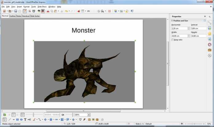 Das Präsentationsprogramm von LibreOffice unterstützt jetzt auch animierte 3D-Modelle im offenen glTF-Format.